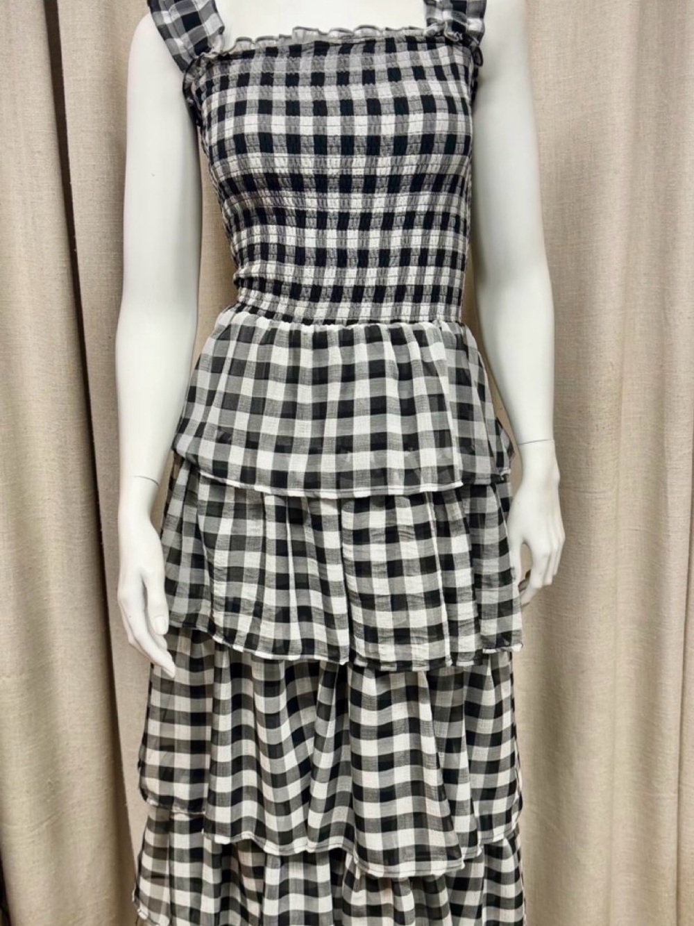 Black and White Gingham Tiered Sundress - Women